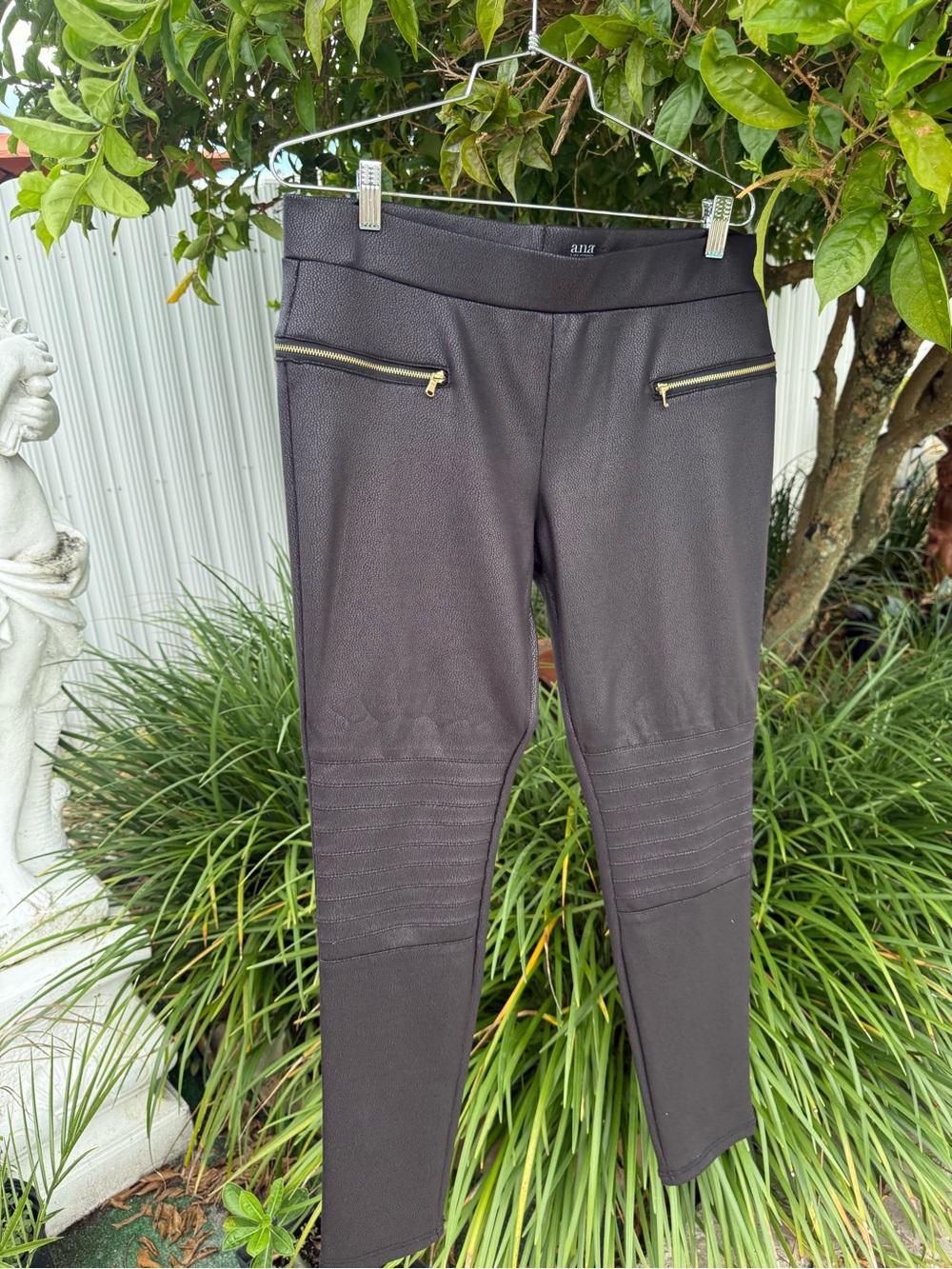 a.n.a Black Ponte Moto-Style Leggings with Gold Zippers